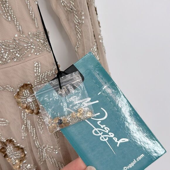 Mac Duggal Long Sleeves Embellished Beaded Midi Floral Nude Dress Size 2 - Picture 8 of 14